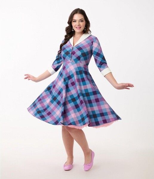 Unique Vintage UniqueVintageWomen'sShirtDressBlue&PurplePlaidXL/14