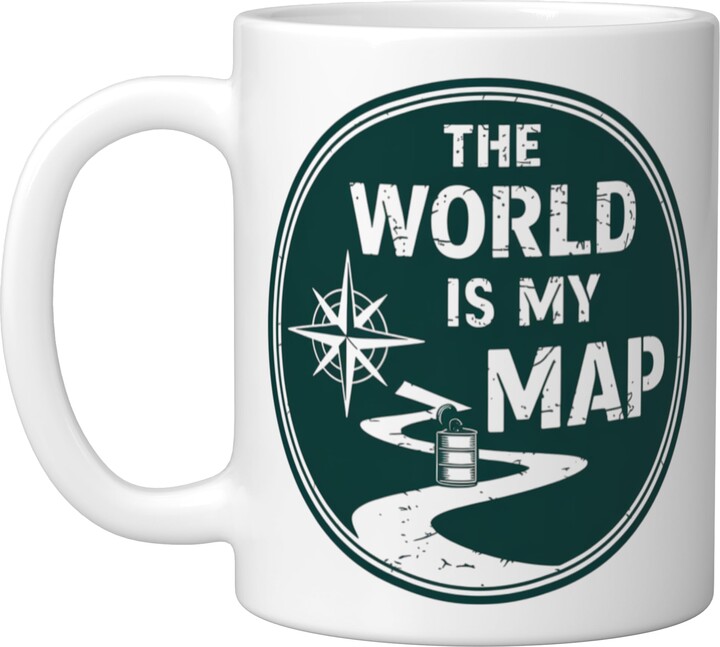 Geocache Hunting & Geocaching World Map Trail Geocache Hunting & Geocaching The World Is My Map Ceramic Mug, White