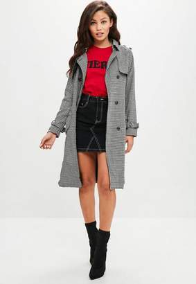 Missguided Black Checked Trench Coat, Black