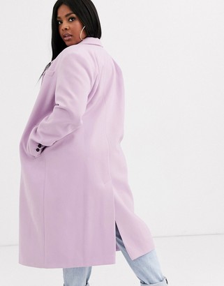 ASOS DESIGN Curve hero longline double breasted maxi coat in lilac