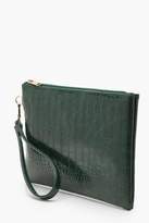 Thumbnail for your product : boohoo Croc Zip Top Clutch Bag