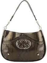 Thumbnail for your product : Gucci NEW Dark Olive Metallic Python Front Logo Britt Shoulder Handbag EVHB
