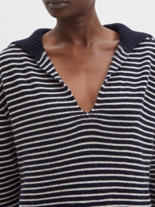Allude Sailor-collar Striped Wool-blend Sweater - Navy Stripe
