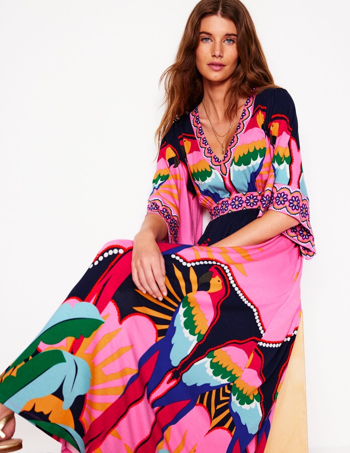 Maya Kimono Jersey Maxi Dress, Multi, Paradise Parrot