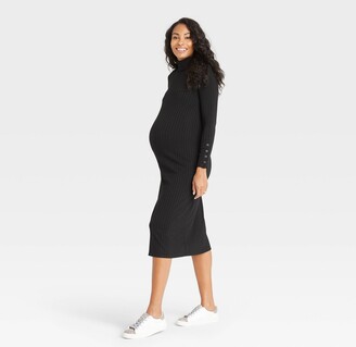 The Nines by HATCH™ Long Sleeve Turtleneck Ribbed Maternity Dress Black S