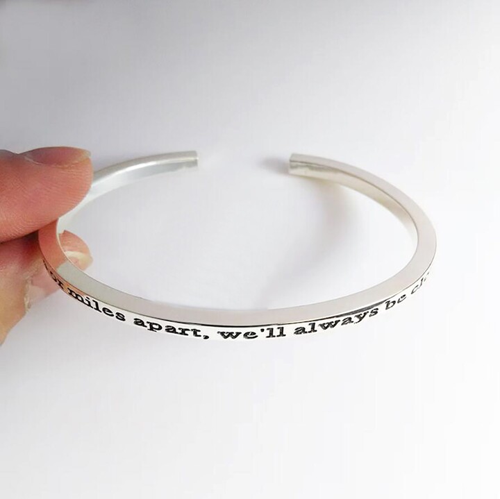 Etsy Open Silver Bracelet Personalized Engraved Cuff Bracelet Silver Custom Bracelet Christmas Gift Mother's Day Jewelry