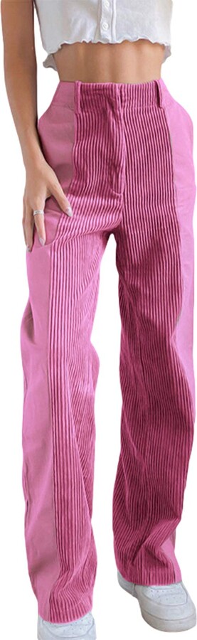 Nokiwiqis Women Y2K High Waist Corduroy Loose Pants Baggy Jeans Vintage  Straight Leg Trousers Casual Vintage Hipster Streetwear (#1-Pink-Corduroy -  ShopStyle