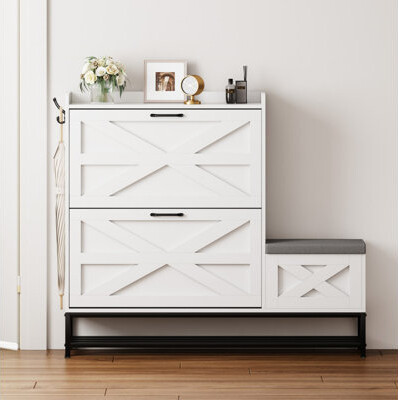 Shoe Cabinet, Entry Home Shoe Cabinet, Entrance Balcony Storage Cabinet, Large Capacity Shoe Rack, White