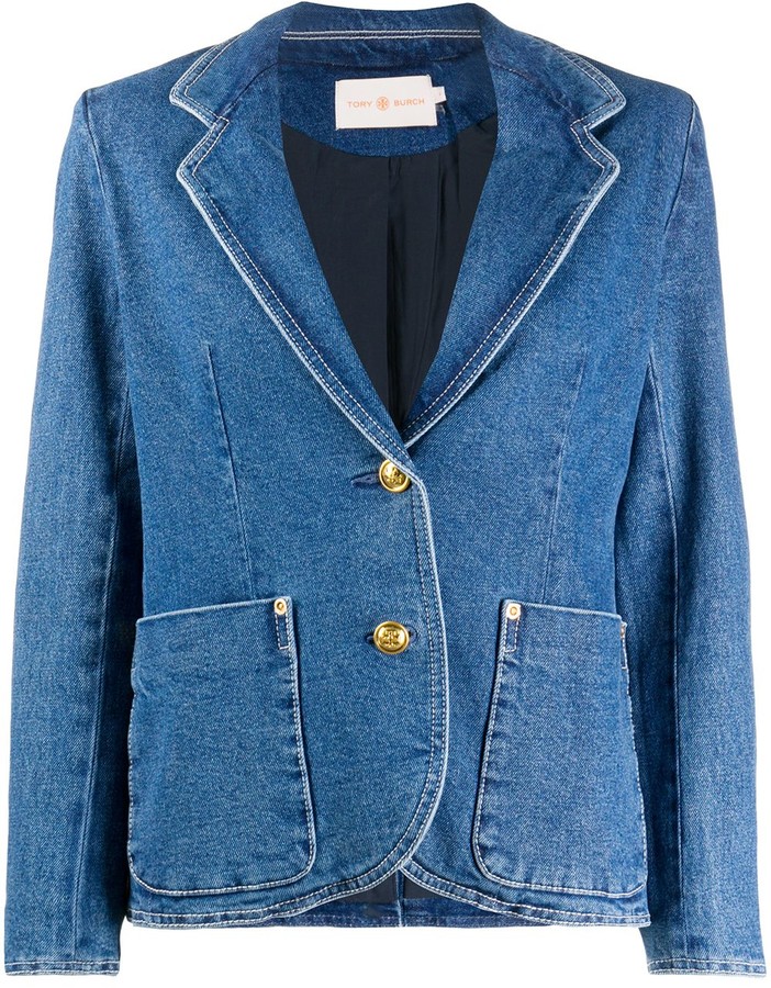 fitted denim blazer womens