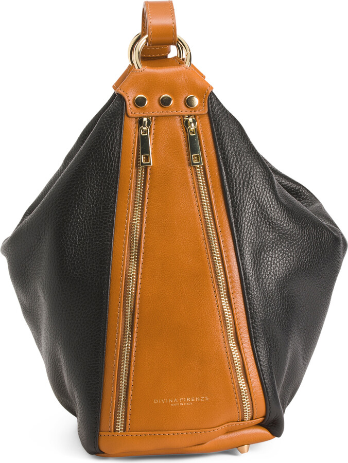 Divina Firenze Made In Italy Leather Vachetta Trim Sling Backpack