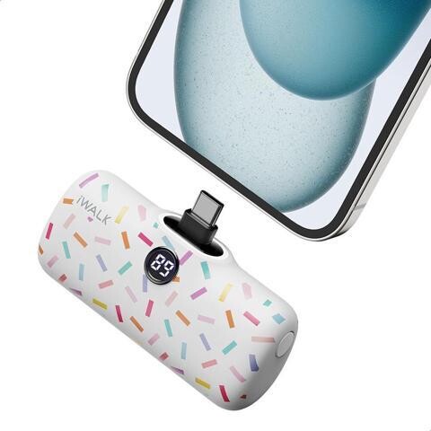 WOOJONG iWALK USB-C Portable Charger with Colorful Pattern, 20W PD Fast Charging 4800mAh Small Power Bank with LED Display, Compatible with iPhone 16/15,...