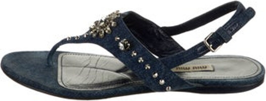 Miu Miu Denim Slingback Sandals Blue Straps & Buckle Closure at Ankles Includes Dust Bag