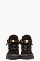 Thumbnail for your product : Giuseppe Zanotti Black Suede Gold-Trimmed August Sneakers