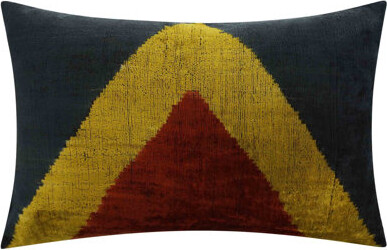 Canvello Handmade Silk Velvet Throw Pillow - 16X24 Black Gold And Brown Luxury Geometric Design With Down Feather Insert
