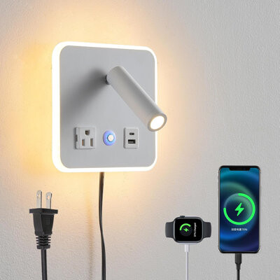 LED Wall Light With USB Ports, Dimmable Reading Lamp And Night Light For Bedroom