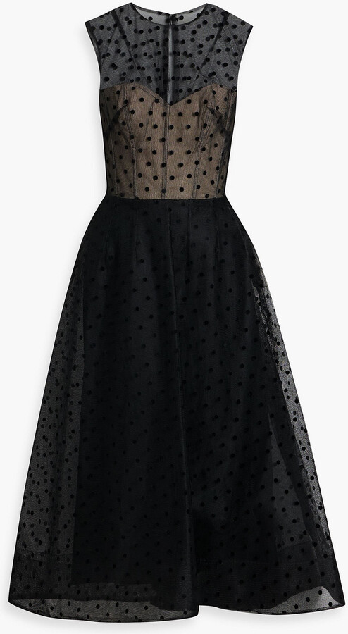 Polka-dot flocked tulle midi dress