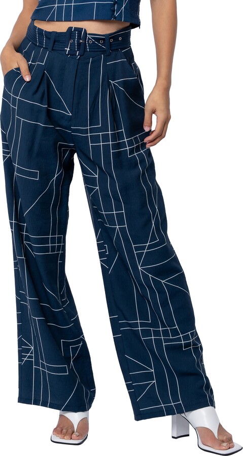 CIEBON Sydney Belted Print Wide Leg Pants