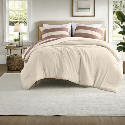 24LOUISESTREET Premium King/cal King Bedding Sets Textured Polyester Comforter With Terracotta Stripes For All-season Use