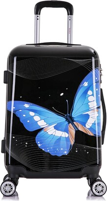 InUSA Black Butterfly Prints Lightweight Hardside Spinner