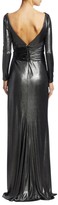 Thumbnail for your product : Rene Ruiz Collection Ruched Side Slit Patent Glitter Long-Sleeve Gown