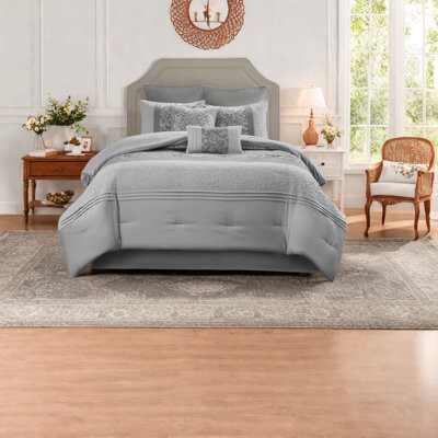 DORROM Elegant Grey Cal King Bedding Sets, Polyester Comforter With Hypoallergenic Fill