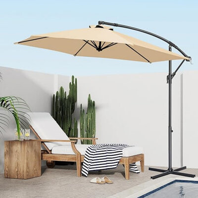 Arlmont & Co. Patio Umbrella, 10 FT Heavy Duty Cantilever Outdoor Umbrella With High-Strength Frame & Infinite Tilt, All-Weather UV Protection Sun Shade For Poolsid