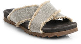 Thumbnail for your product : Brunello Cucinelli Beaded Frayed Criss-Cross Slide Sandals