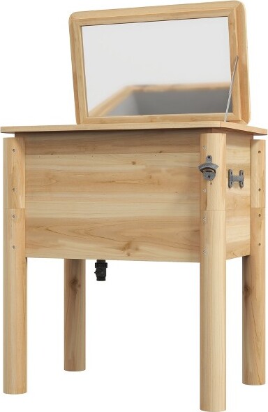 HBEZON WoodenOutdoorCoolerBeverageCoolerwithBottleOpenerforBackyardDeckPoolsideParty54QuartNatural