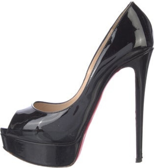 Christian Louboutin Patent Leather Pumps Black Peep-Toes Platform Designer
