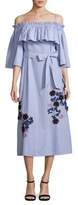 Thumbnail for your product : Suno Embroidered Off-Shoulder Pinstripe Dress