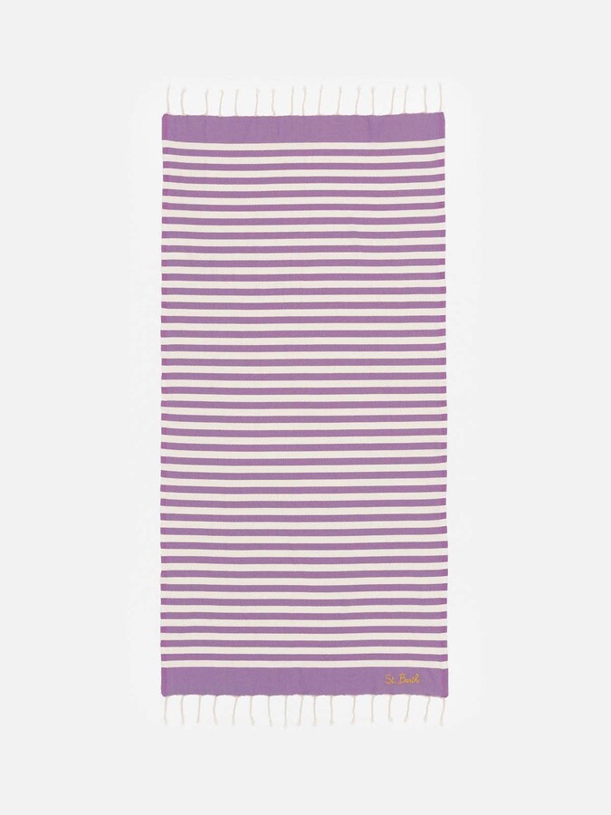MC2 Saint Barth Cotton Beach Towel Fouta With Purple Striped Print