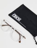 Thumbnail for your product : clear Asos Design ASOS DESIGN crystal glasses in with lens and bronze metal temples