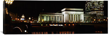 East Urban Home Buildings Lit up at Night at a railroad station 30th Street Station Schuylkill River Philadelphia Pennsylvania USA - Unframed Panoramic Photograp