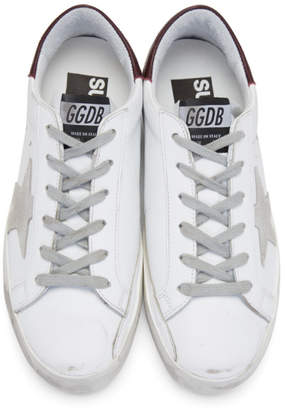 Golden Goose White and Burgundy Superstar Sneakers