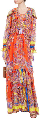 Etro Cold-shoulder Lace-up Silk-jacquard Maxi Dress