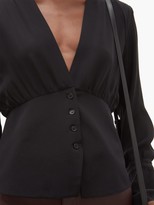 Thumbnail for your product : Nili Lotan Mariana Poet-sleeve V-neck Silk-crepe Top - Black