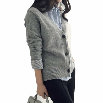 Guy Eugendssg Fall Winter Clothes Thick Cashmere Sweaters Women V-Neck Cardigan Knitting Wool Long Sleeve Black L