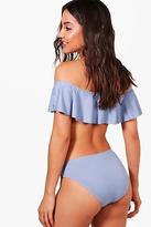 Thumbnail for your product : boohoo NEW Womens Denim Frill Bardot Bikini in Blue size 12