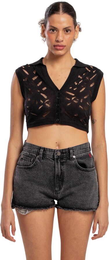 Pcfg Women's Cropped Ripped Knit Top