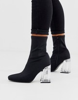 black sock boots clear heel