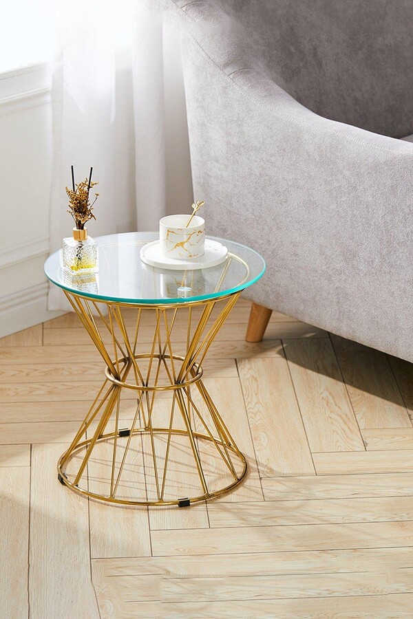 Living and Home Hourglass Round Glass Small Sofa Side Table ShopStyle