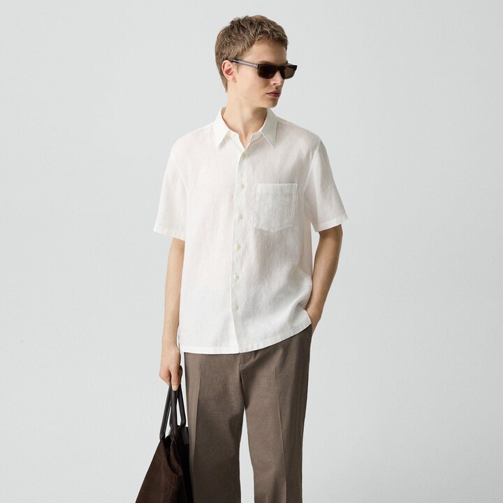 Theory Irving Short-Sleeve Shirt in Relaxed Linen