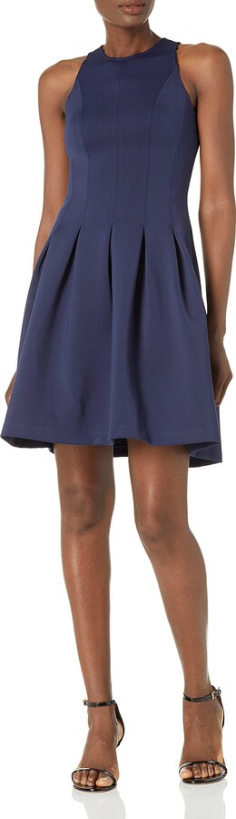 Lark & Ro Amazon Brand Women's Sleeveless Crew Neck Pleated Fit and Flare  Scuba Knit Dress - ShopStyle