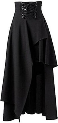 Taiduosheng Women's Black Gothic Punk Front short back long Band Waist Skirt  Small(Size: 1) - ShopStyle