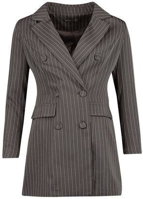 boohoo Petite Double Breasted Pinstripe Belted Blazer Dress