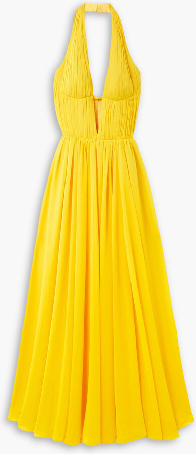 Rasario Pleated chiffon halterneck gown