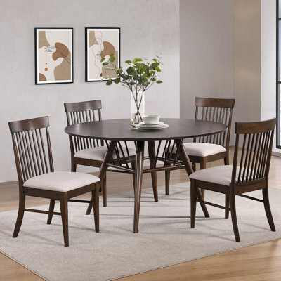 Latitude Run Shirley Dark Walnut 5-piece Round Dining Table Set