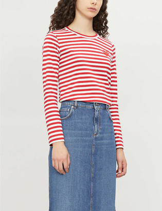 Comme des Garçons PLAY Heart patch striped cotton-jersey top