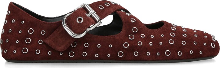 Alaia Suede Embellished Criss-Cross Ballet Flats