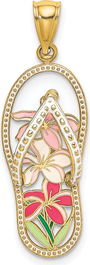 Diamond2Deal 14k Yellow Gold Multi Color Enamel Flower Flip-Flop Charm